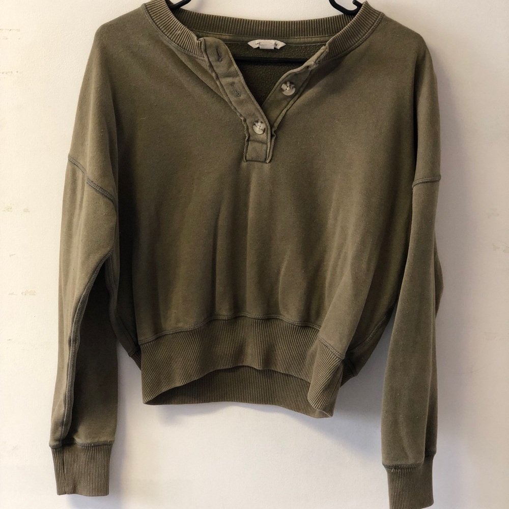 Green quarter button sweater